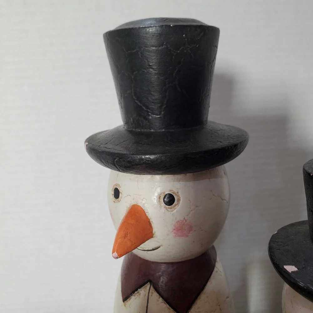 Erzgebirge Style Wood Snowman Pair ⛄️⛄️ Germany Vintage Distressed L👀K